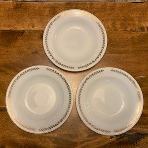 Vintage Set of 3 Corning Opalware Bowls - Gold Leaf Pattern - Circa 1936-1945
